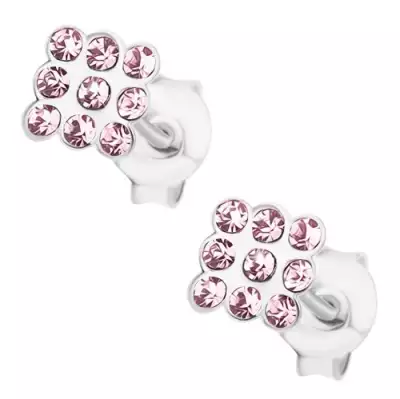 Fülbevaló 925 ezüstből, csillogó négyzet világoslila színű Swarovski kristályokból