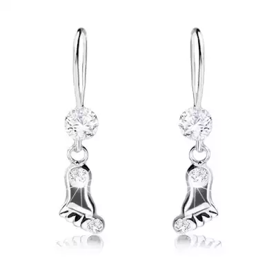 925 ezüst fülbevaló, átlátszó Swarovski kristályok, függő fényes lábacska