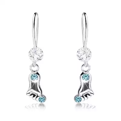 925 ezüst fülbevaló, világoskék Swarovski kristályok, függő fényes lábacska