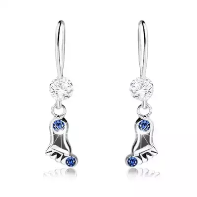 925 ezüst fülbevaló, sötétkék Swarovski kristályok, függő fényes lábacska