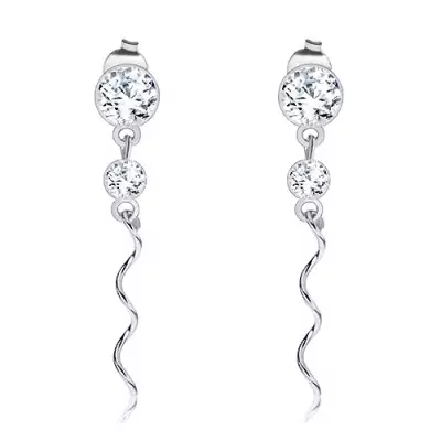 925 ezüst fülbevaló, átlátszó Swarovski kristályok, fényes spirál