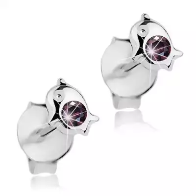 925 ezüst fülbevaló, delfin sötétlila árnyalatú Swarovski kristállyal