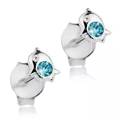 925 ezüst fülbevaló, delfin világoskék árnyalatú Swarovski kristállyal