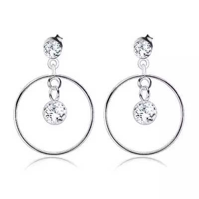 925 ezüst fülbevaló, átlátszó Swarovski kristály vékony karikán