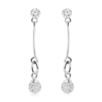 925 ezüst fülbevaló, átlátszó kerek Swarovski kristály, csillogó golyó