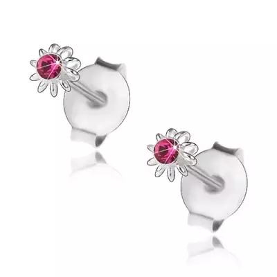 925 ezüst fülbevaló, fukszia Swarovski kristály, virág