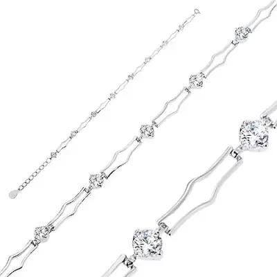 925 ezüst karkötő, szabálytalan téglalap, kör alakú cirkónia