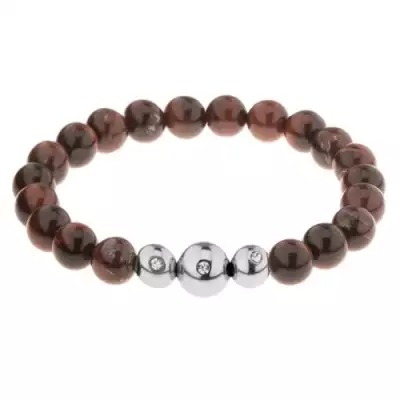 Elasztikus karkötő, fényes barna-fekete golyók - tigris szem, acél gyöngyök