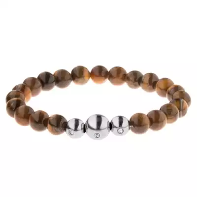 Rugalmas karkötő -  barna árnyalatú golyókból, acél gyöngyök cirkóniával