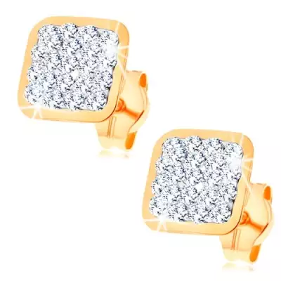 Fülbevaló 14K sárga aranyból - átlátszó Swarovski kristályokkal kirakott négyzet