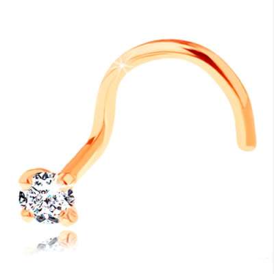 Ívelt orr piercing 14K sárga aranyból - csillogó átlátszó cirkónia, 2 mm