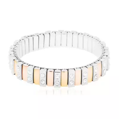 Karkötő 316L acélból, keskeny arany, réz és ezüst színű elemek, átlátszó cirkóniák