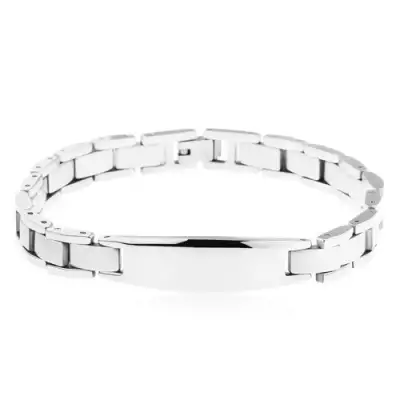 Sebészeti acél karkötő ezüst színben, H-elemek és téglalapok, tábla