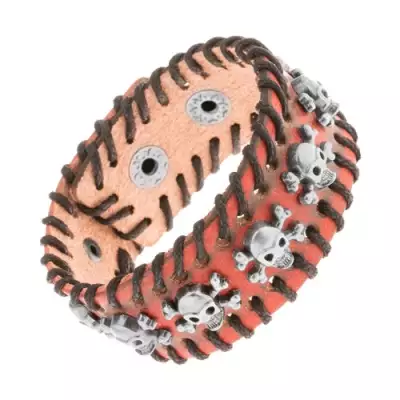 Barna karkötő, körbefűzött zsinórral, koponyákkal