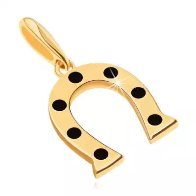 14K sárga arany medál, szerencse szimbólum - patkó fekete pöttyökkel