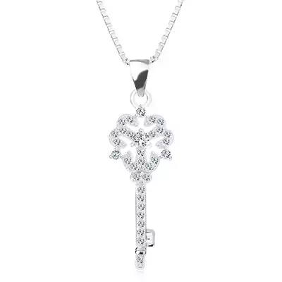 925 ezüst nyakék, nyaklánc és medál, kulcs virággal, áttetsző cirkóniák