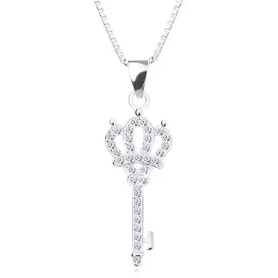 925 ezüst nyakék, nyaklánc és medál - csillogó kulcs koronával