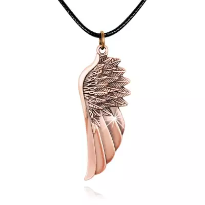 Bőr nyaklánc, medál - angyal szárny réz színben
