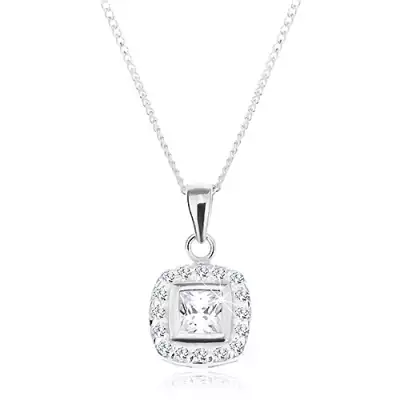 925 ezüst nyakék, medál nyakláncon, átlátszó cirkónia négyzet szegélyben