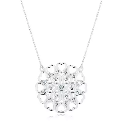 925 ezüst nyakék, nagy kerek ornamentum szívecskékből és cirkóniákból