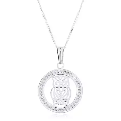 925 ezüst nyakék, medál - kivésett bagoly csillogó szegélyben