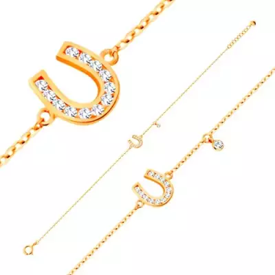 Karkötő 14K sárga aranyból - csillogó patkó, függő, átlátszó cirkónia