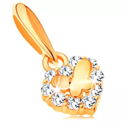 585 arany medál - kis csillogó szív cirkóniával és fénylő pillangó