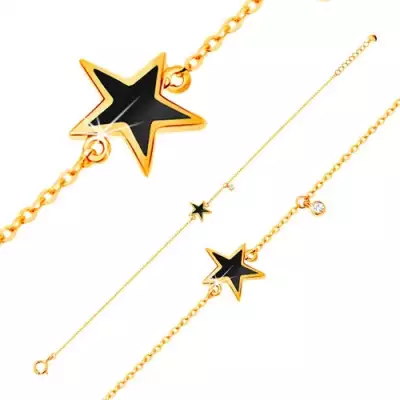 585 arany karkötő - fekete fénymázas csillag és átlátszó cirkónia, vékony lánc