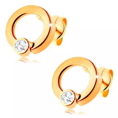 585 arany fülbevaló - fényes kör átlátszó cirkóniával az alsó részen