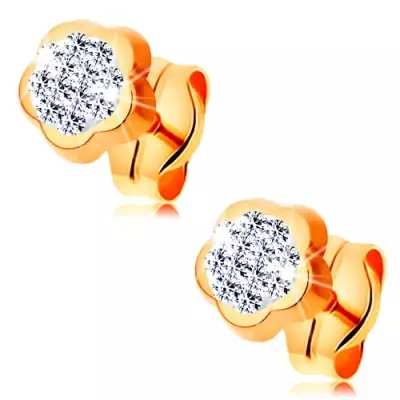 Fülbevaló 14K sárga aranyból - virág átlátszó Swarovski kristályokkal kirakva