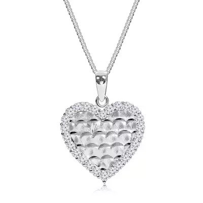 925 ezüst nyaklánc, szív csillogó ívekkel és átlátszó szegéllyel