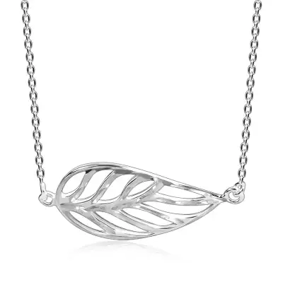 925 ezüst nyaklánc, fényes kivágott levél vékony láncon, delfinkapocs