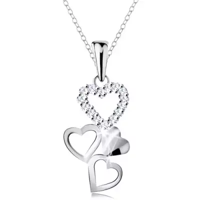 Nyaklánc 925 ezüstből, medál - négy összekapcsolt szív, átlátszó cirkóniák