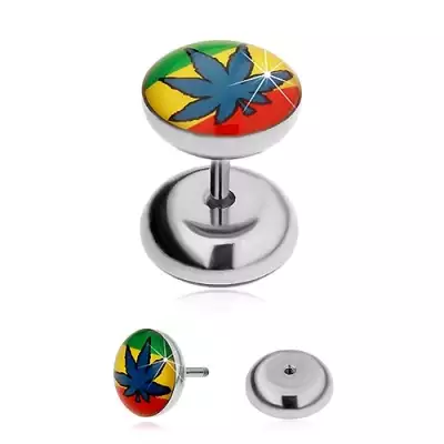 316L acél hamis piercing - raszta színek és kék marihuána levél