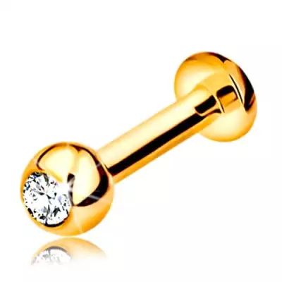Labret ajakba, állba és ajak fölé 375 aranyból - golyó cirkóniával, 10 mm