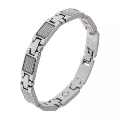 Karkötő sebészeti acélból, fényes elemek ezüst színben, fonott minta, mágnesek