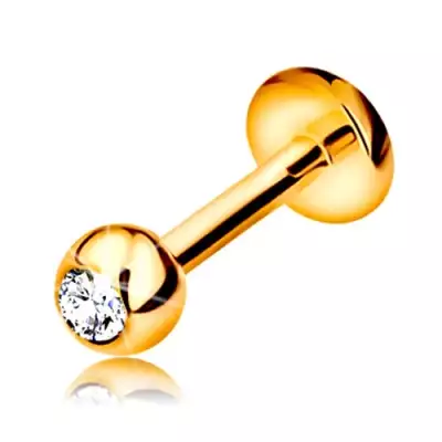 Piercing sárga 14K aranyból - ajakba, állba és ajak fölé, golyó cirkóniával, 1,6 mm
