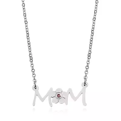 Nyaklánc sebészeti acélból - lánc és medál virággal - MOM felirat