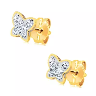 Fülbevaló sárga 14K aranyból - lepke Swarovski kristályokkal kirakva