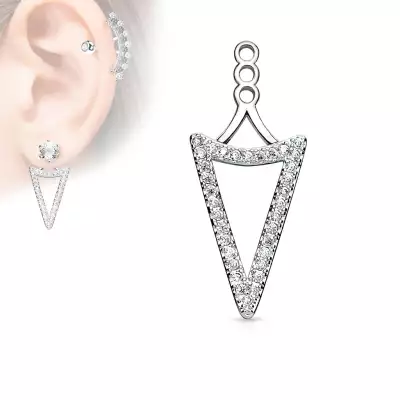 Medál beszúrós fülbevalóra, átlátszó cirkóniás háromszög körvonal
