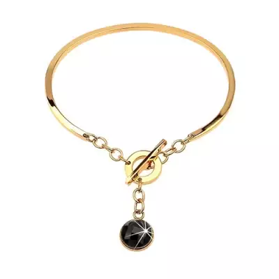 Karkötő 316L acélból arany színben, nem teljes ovális függő fekete cirkóniával