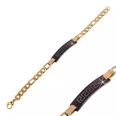 Sebészeti acél karkötő, nagy fényes szemek arany színben, fekete tábla