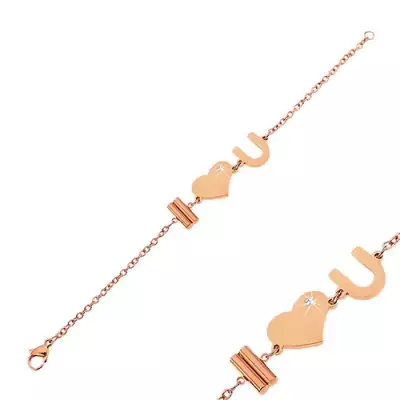 Karkötő 316L acélból réz színben I Love You felirattal és cirkóniával