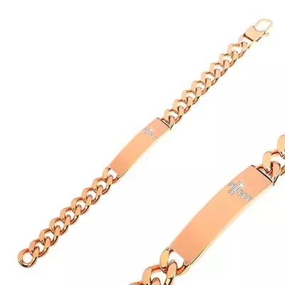 Karkötő 316L acélból réz színben átlátszó cirkóniás kereszttel táblán