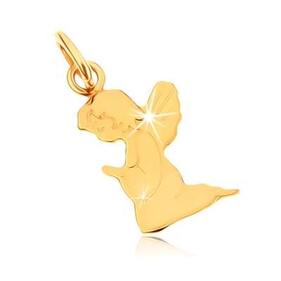 Medál 14K sárga aranyból - gravírozott imádkozó angyalka, tükörfény