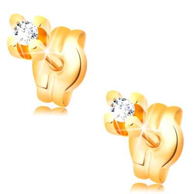 Fülbevaló sárga 14K aranyból - kerek átlátszó cirkónia, 1,5 mm