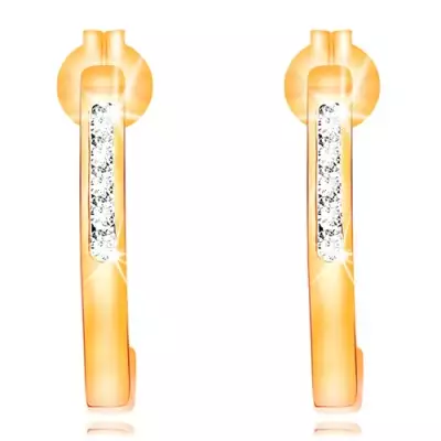 Fülbevaló sárga 14K aranyból - fényes sima félkör átlátszó cirkóniákkal