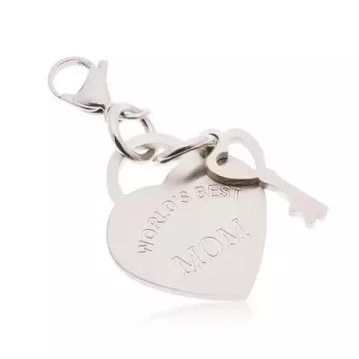 Acél kulcstartó, szív kulccsal és WORLD´S BEST MOM felirattal