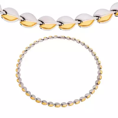 Acél nyaklánc mágnesekkel, lekerekített szemek ezüst és arany színben