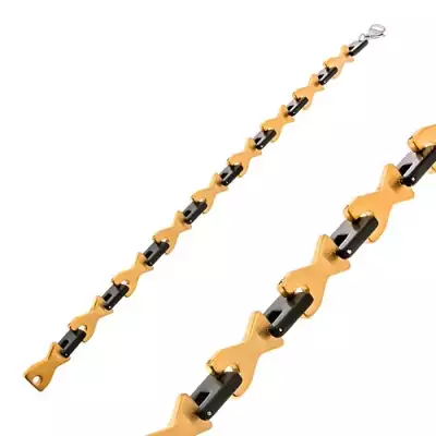 Sebészeti acél karkötő - kétszínű, fekete és arany színű szemek